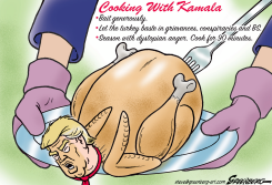 KAMALA HARRIS COOKS DONALD TRUMP LIKE A TURKEY by Steve Greenberg
