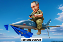 PUTIN SITTING ON A FLYING DRONE by Bart van Leeuwen