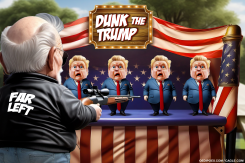TRUMP AT GUNPOINT IN SHOOTING GALLERY by Bart van Leeuwen
