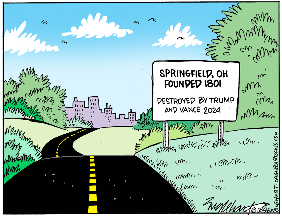 Road sign mocks Trump and Vance over Springfield, Ohio claims