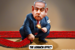 NETANYAHU PLAYING WITH FIRECRACKERS by Bart van Leeuwen
