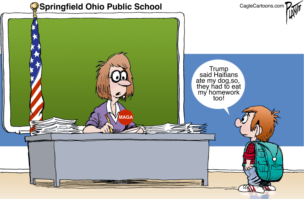 A kid talks to his teacher in Springfield Ohio