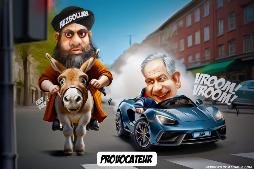 netanyahu in sports car waiting at traffic light