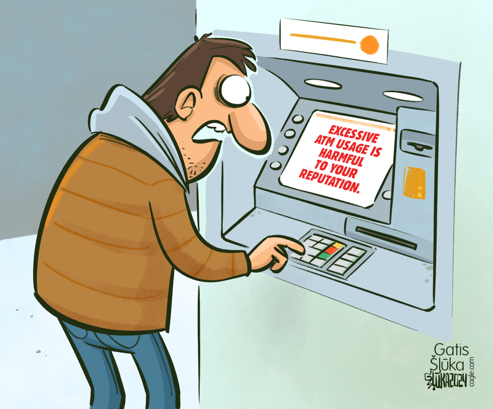 Man takes money from ATM