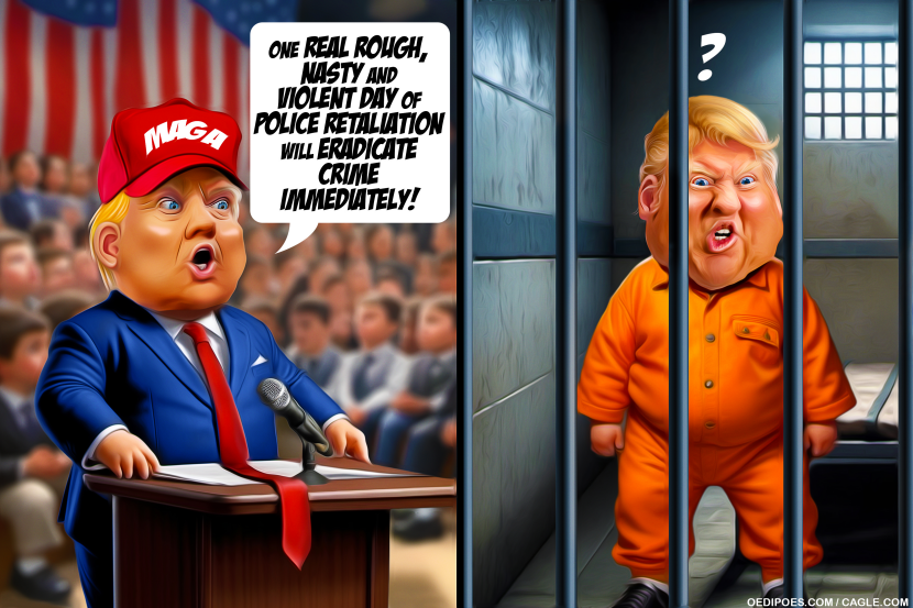 Trump speeching and Trump in jail