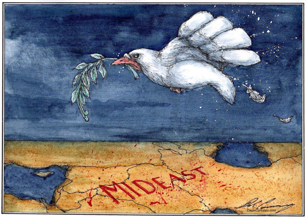 Peace Dove  ' thumbs down " over Mid East
