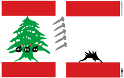 ANTI HEZBOLLAH BOMBS HIT TREE IN LEBANESE FLAG by Schot