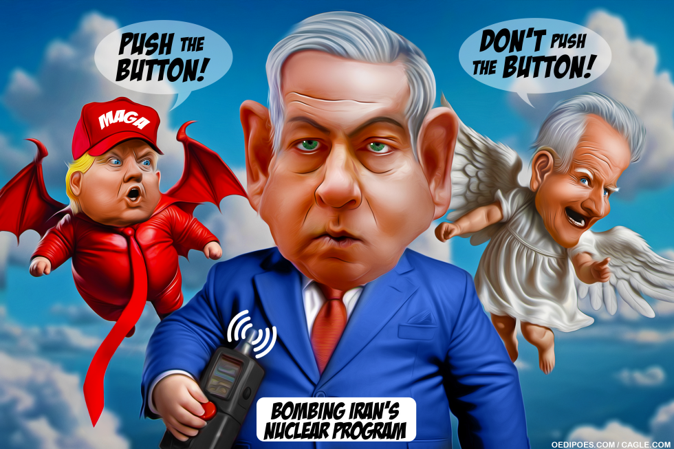 Devil Trump and Angel Biden order Netanyahu