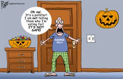 A MAN BLOCKS HIS DOOR FROM POLLSTERS by Bruce Plante