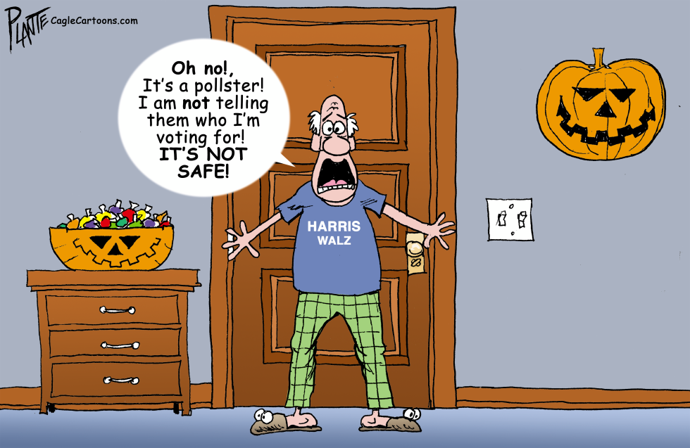 A man blocks his door from pollsters