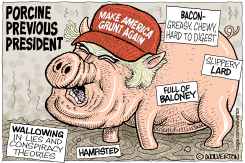 PORCINE PREVIOUS PRESIDENT TRUMP AS PIG by Monte Wolverton