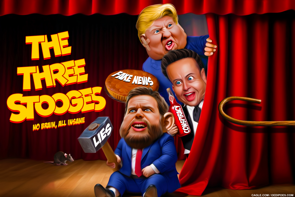 Trump, Musk and Vance as the three stooges