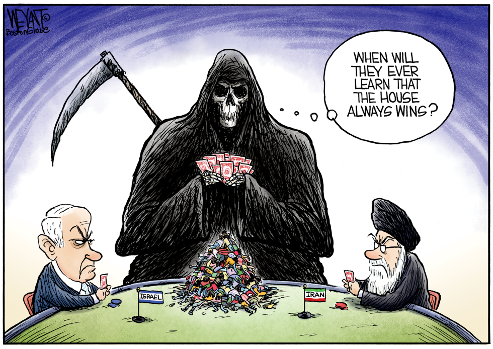Netanyahu, Israel, Iran playing cards with death