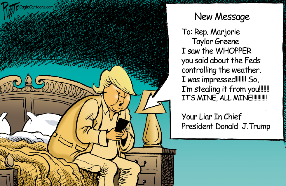 Trump sitting on the bed tweeting MTG