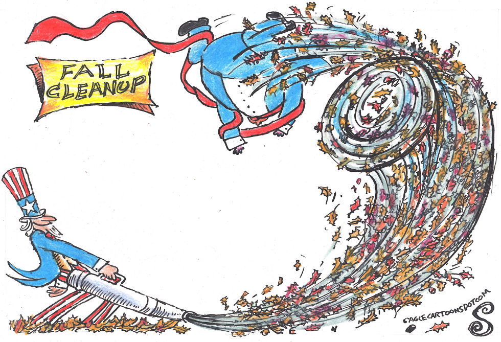 TRUMP GETS BLOWN AWAY WITH LEAVES