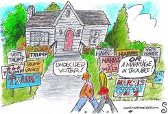 TRUMP AND HARRIS SIGNS IN FRONT OF HOUSE by Randall Enos