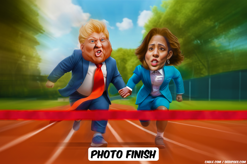 Harris and Trump running hand in hand