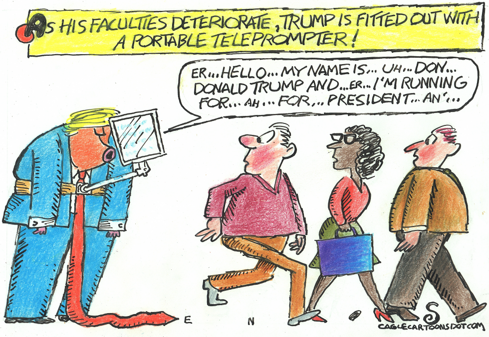 TRUMP WITH PORTABLE TELEPROMPTER