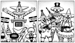 CLOWN RALLY AND CLOWN MILITIA by Andy Singer
