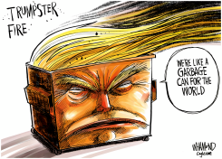 TRUMP CALLS AMERICA A GARBAGE CAN by Dave Whamond