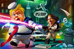 GHOSTBUSTER HARRIS SHOOTING PROTON BEAMS AT TRUMP by Bart van Leeuwen