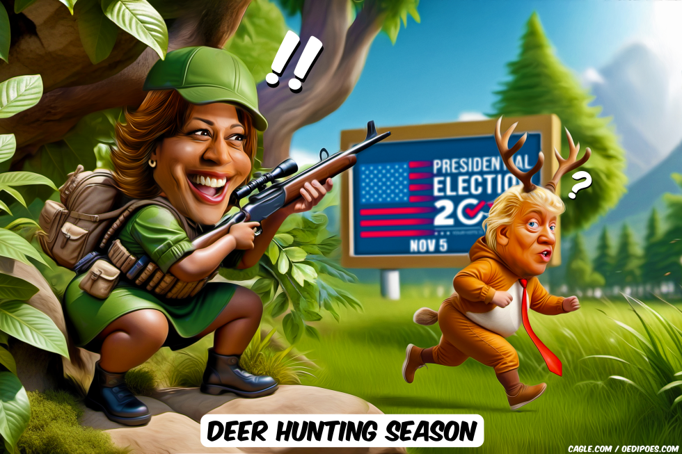 Harris the hunter spotting Trump the deer