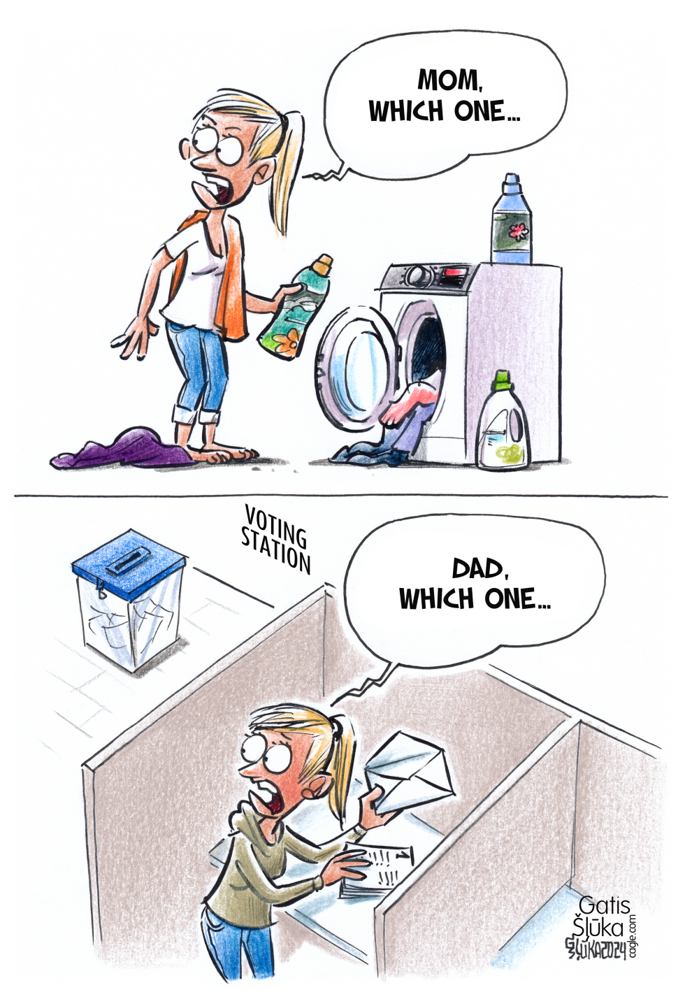 Daughter ask parents about washing and voting