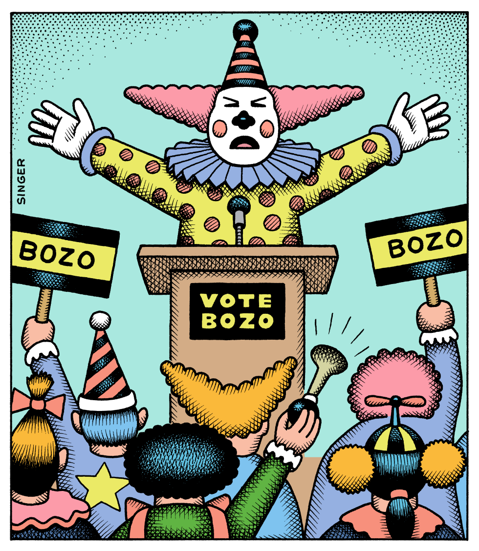 Trump Rally Depicted as Clown Show with Bozo Vote Appeal