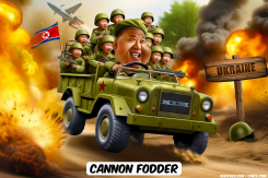 KIM JONG-UN ENTERING UKRAINE RIDING ARMY TRUCK by Bart van Leeuwen