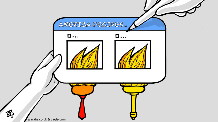 America decides elections Trump Harris Liberty pen