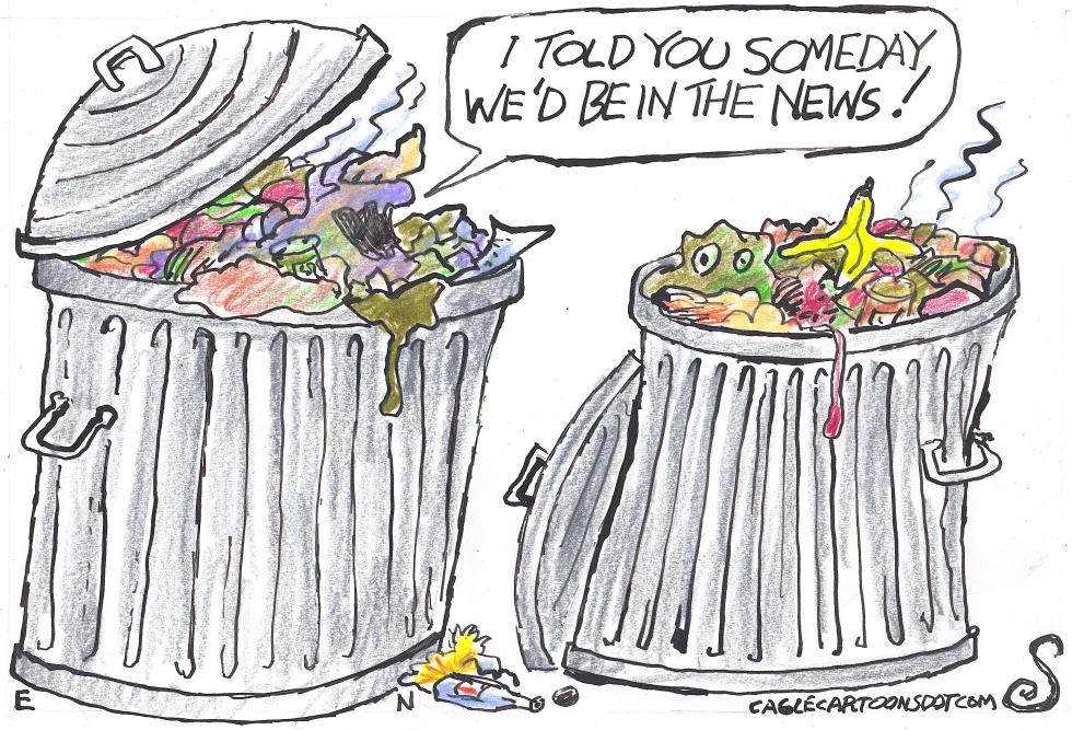 ONE GARBAGE PAIL TALKING TO ANOTHER