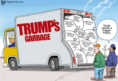 TRUMP DRIVING A GARBAGE TRUCK by Bruce Plante