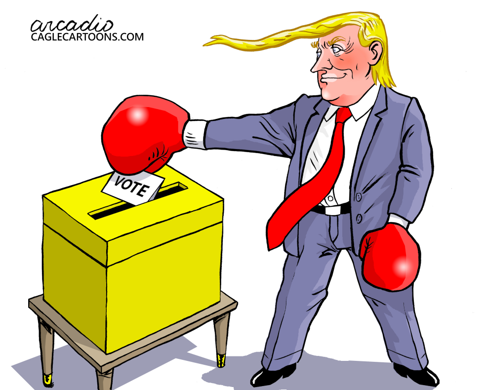 A belligerent Trump voting.