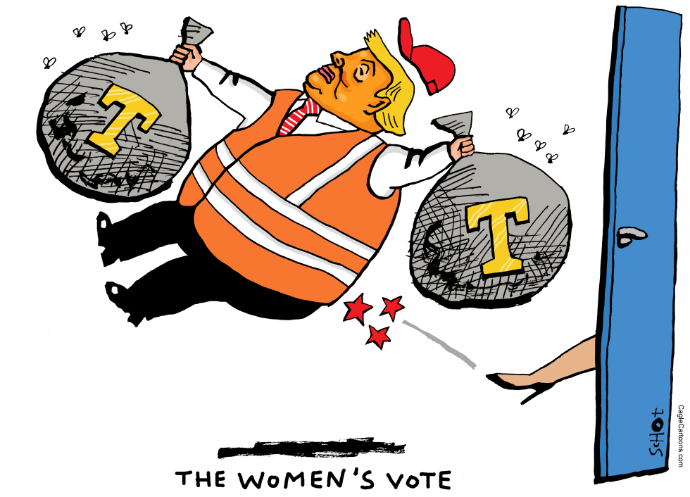 women take out Trump the garbageman