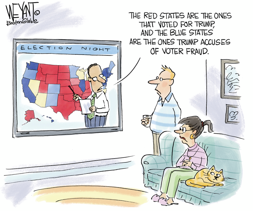 Map of red/blue states Trump fraud claims