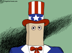 UNCLE SAM HIDING HIS FACE WITH A PAPER BAG by Bruce Plante