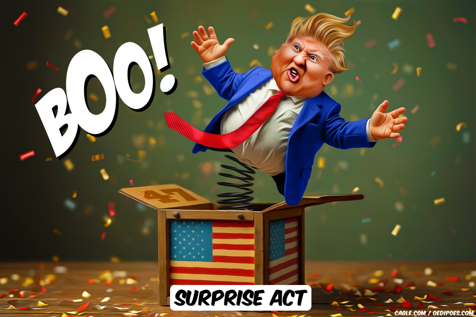 Trump jumping out of box