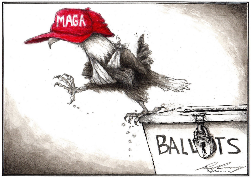 Blind deluded eagle steps off ballot box
