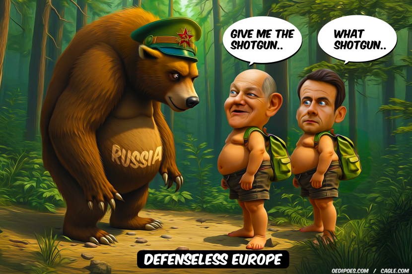 Scholz and Macron standing in front of bear