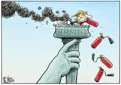 TRUMP EXTINGUISHING LIBERTY'S FLAME by Christopher Weyant
