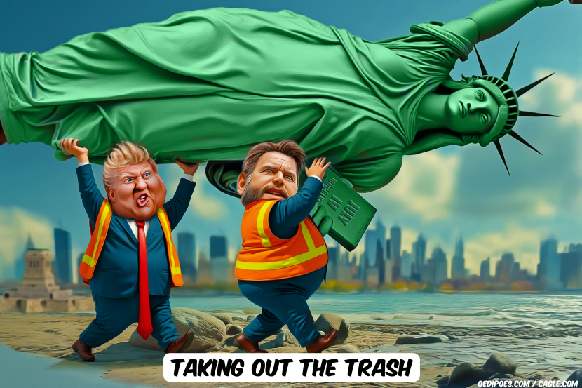 Trump and Vance Shown Lifting Statue of Liberty From Base