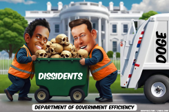 MUSK & RAMASWAMY USHING CONTAINER AS GARBAGE MEN by Bart van Leeuwen
