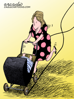 THE BABY STROLLER WITH CROSSED TRACKS by Arcadio Esquivel