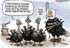 DEMOCRACY AXED by Joe Heller