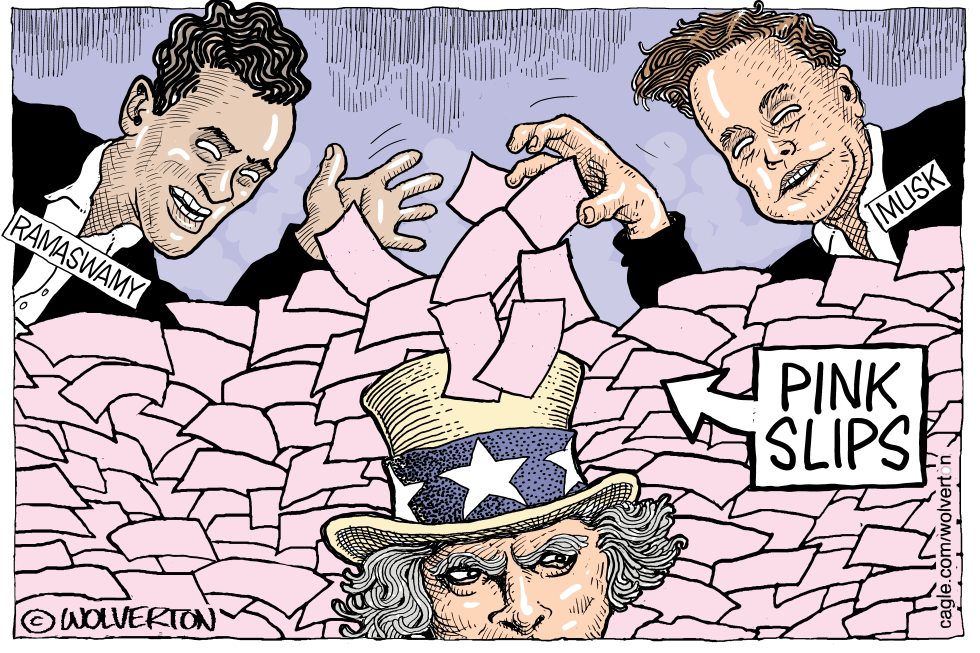 #3 RAMASWAMY AND MUSK BURY UNCLE SAM IN PINK SLIPS by Monte Wolverton