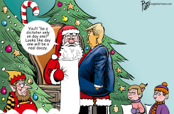 DONALD TRUMP SITTING ON SANTA'S LAP by Bruce Plante