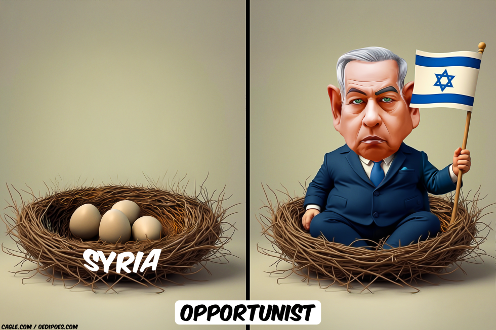 Benjamin Netanyahu sitting in bird's nest