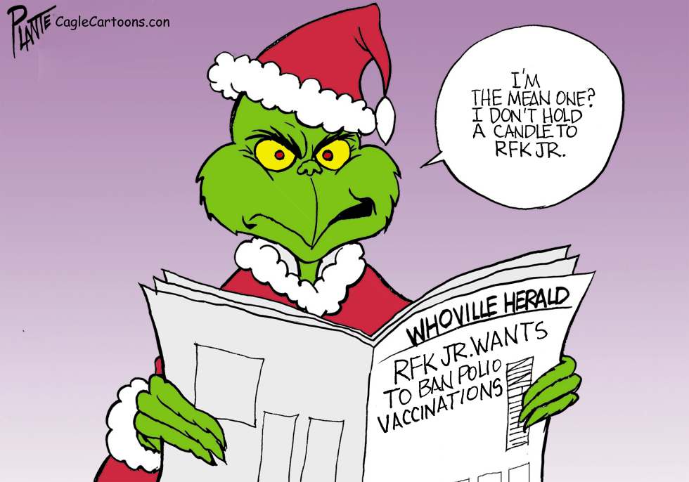 The Grinch reads a newspaper about polio