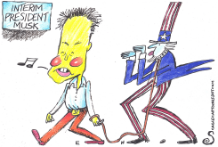 MUSK LEADING UNCLE SAM ON LEASH by Randall Enos