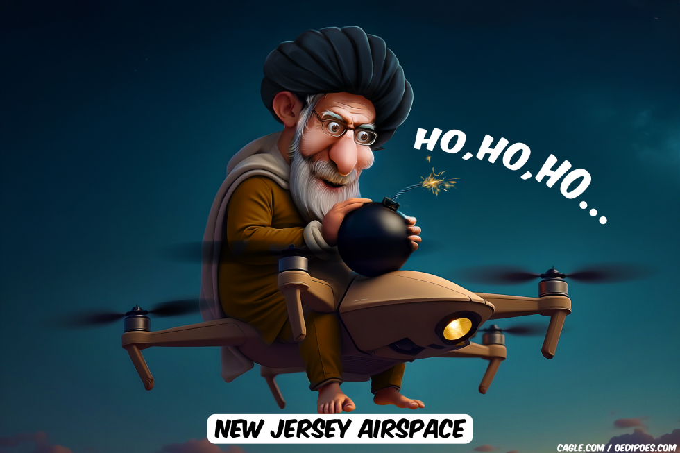 Ali Khamenei sitting on a flying drone